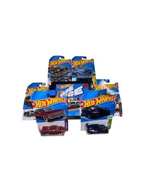 Hot Wheels die-cast cars still sealed in original packaging with 6 car case